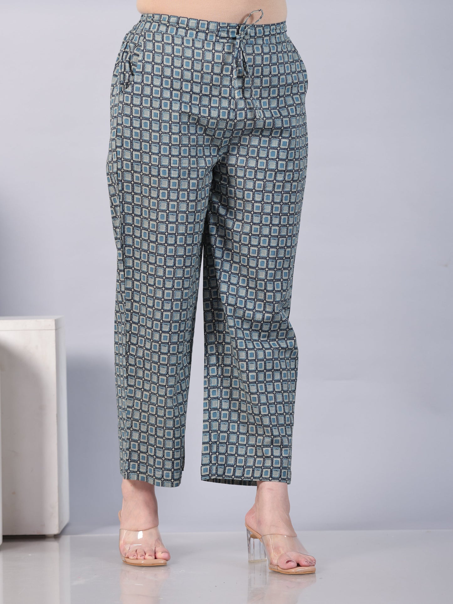 Embroidered Soft Cotton Geometric A-line Blue Kurta