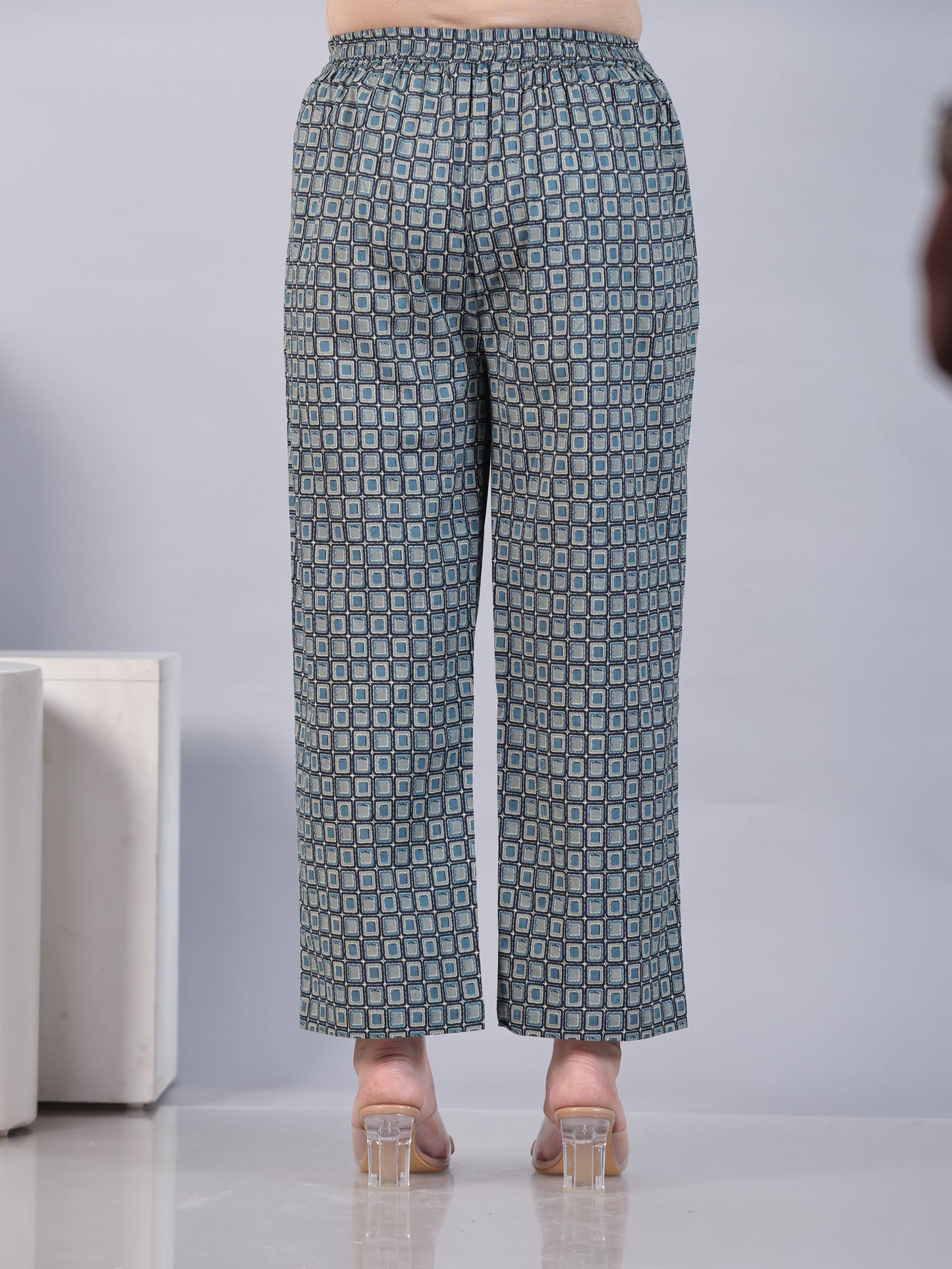 Embroidered Soft Cotton Geometric A-line Blue Kurta