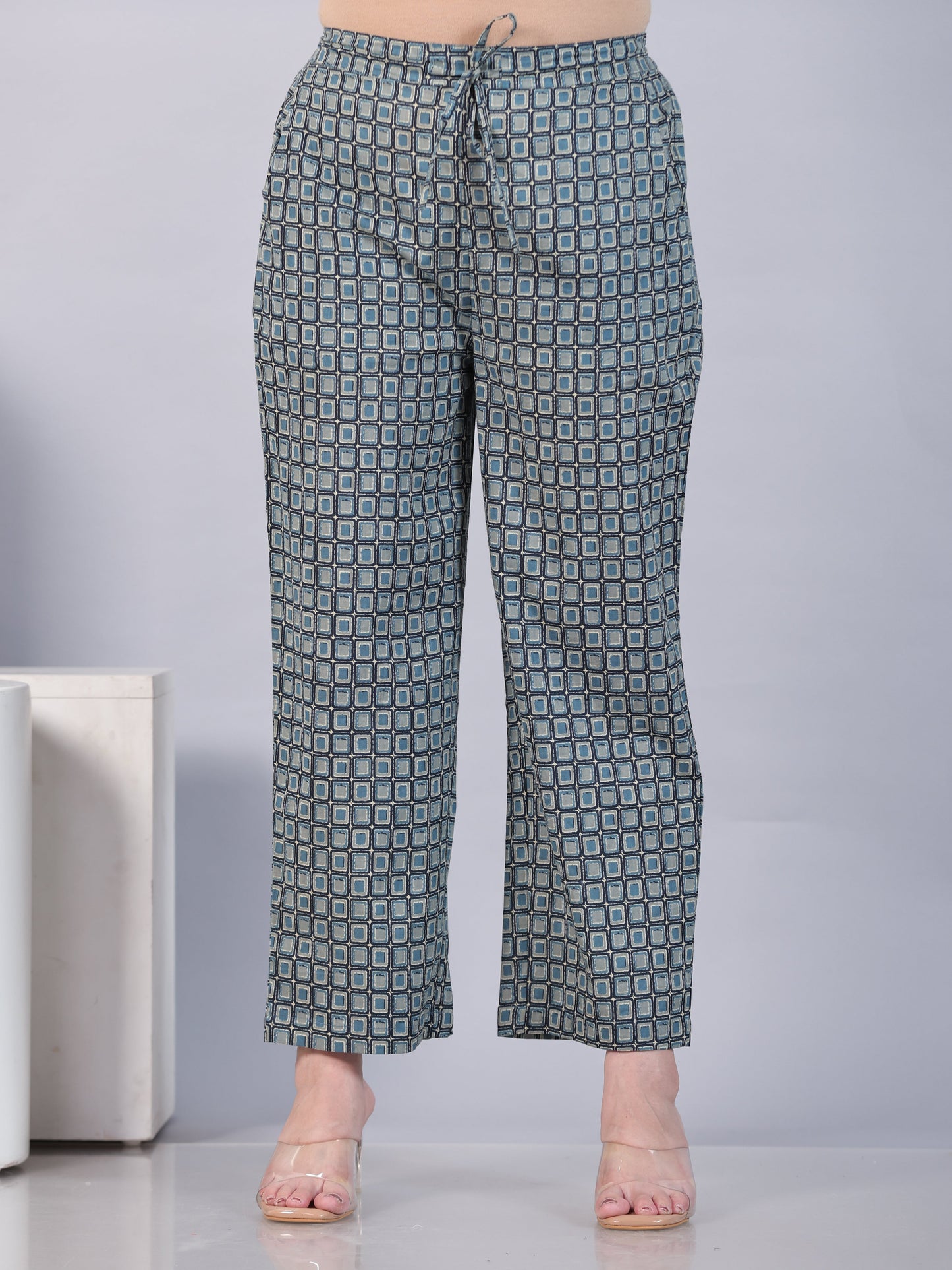 Embroidered Soft Cotton Geometric A-line Blue Kurta