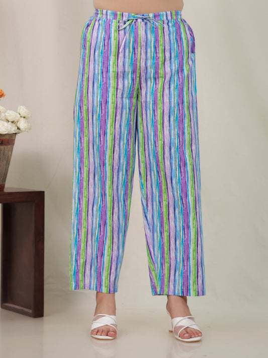 Soft Cotton Striped Purple Straight Trousers