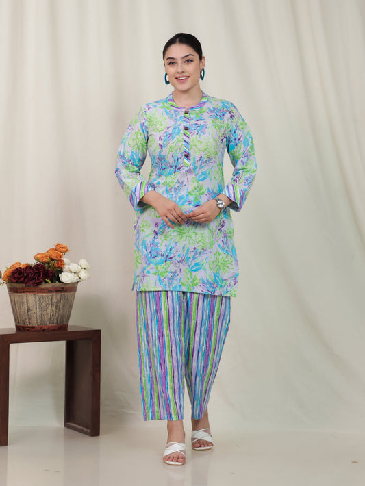 Soft Cotton Abstract Straight Purple Kurta
