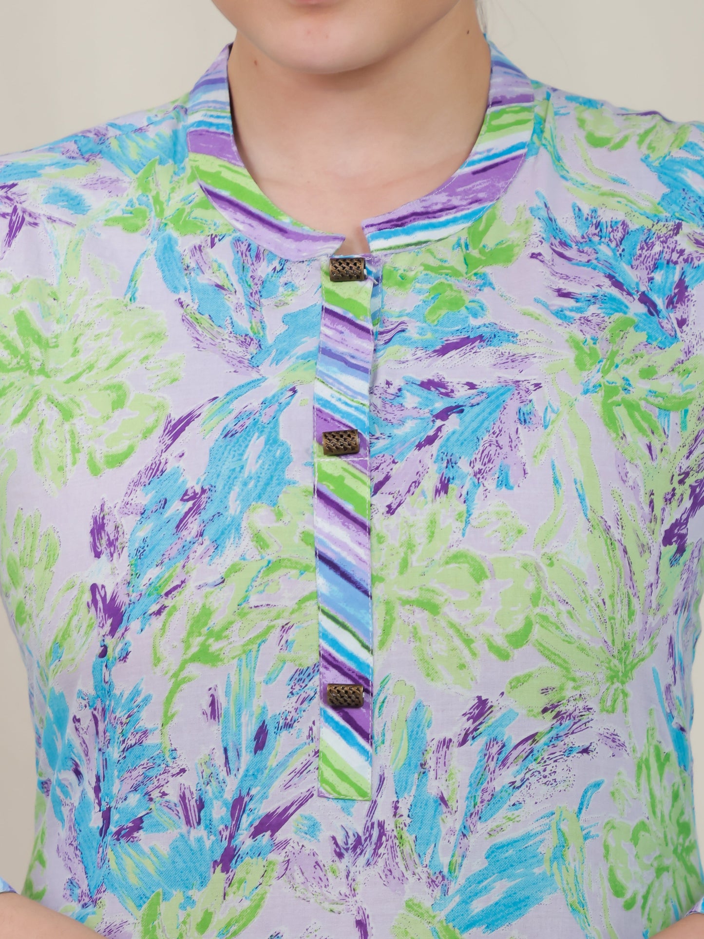 Soft Cotton Abstract Straight Purple Kurta