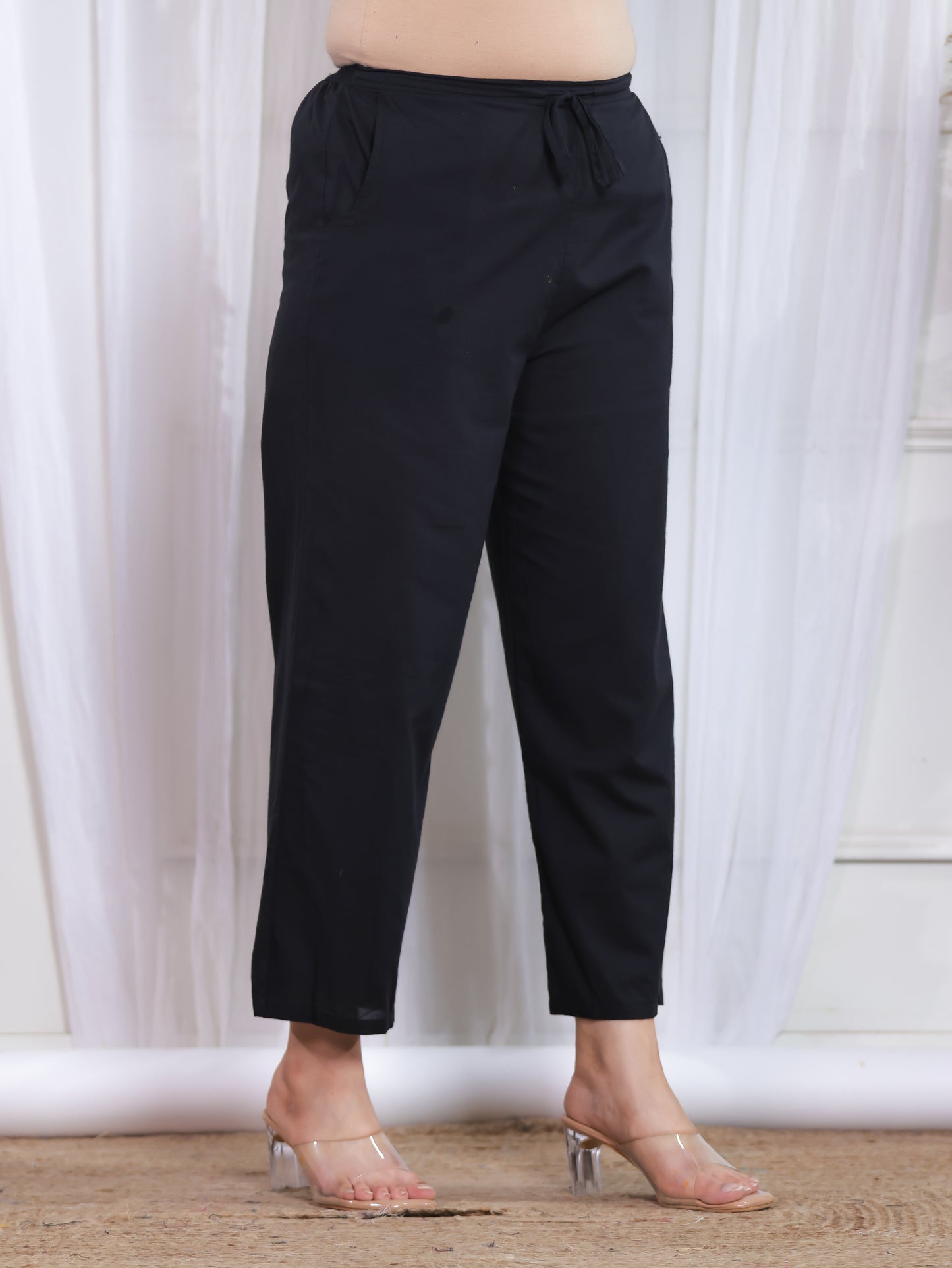 Soft Cotton Floral Straight Black Kurta