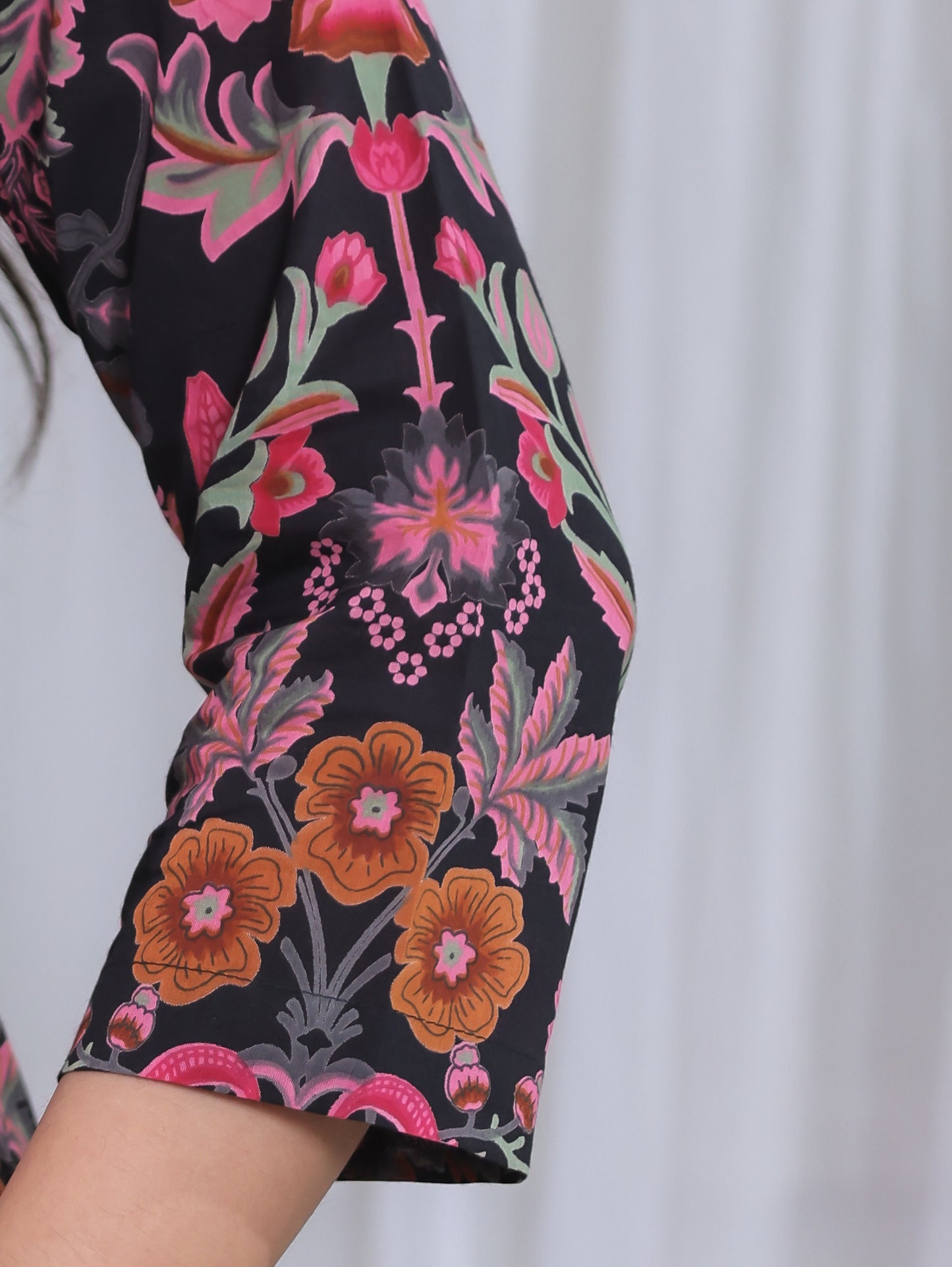 Soft Cotton Floral Straight Black Kurta
