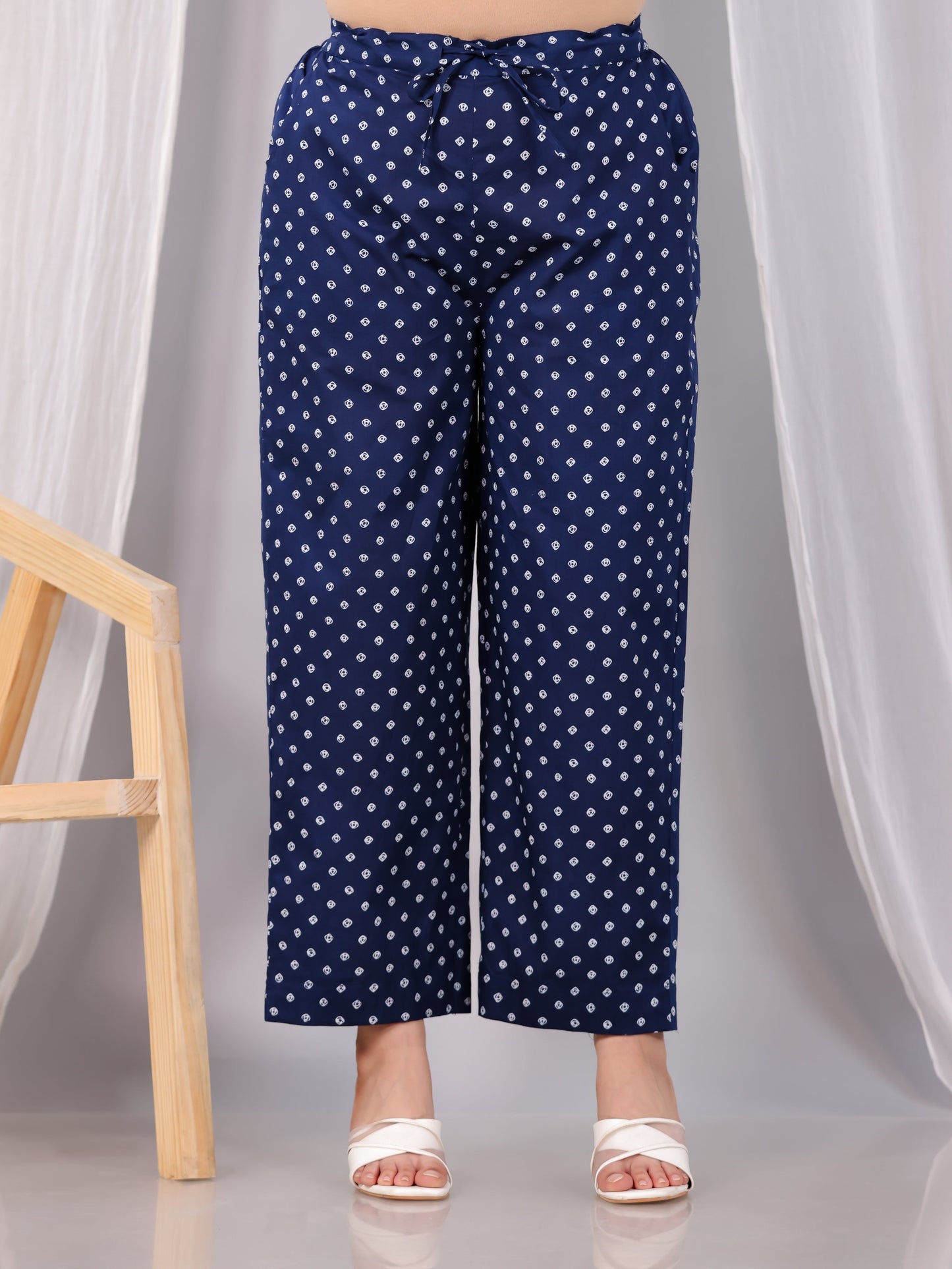 Soft Cotton Bandhani Blue Straight Trousers