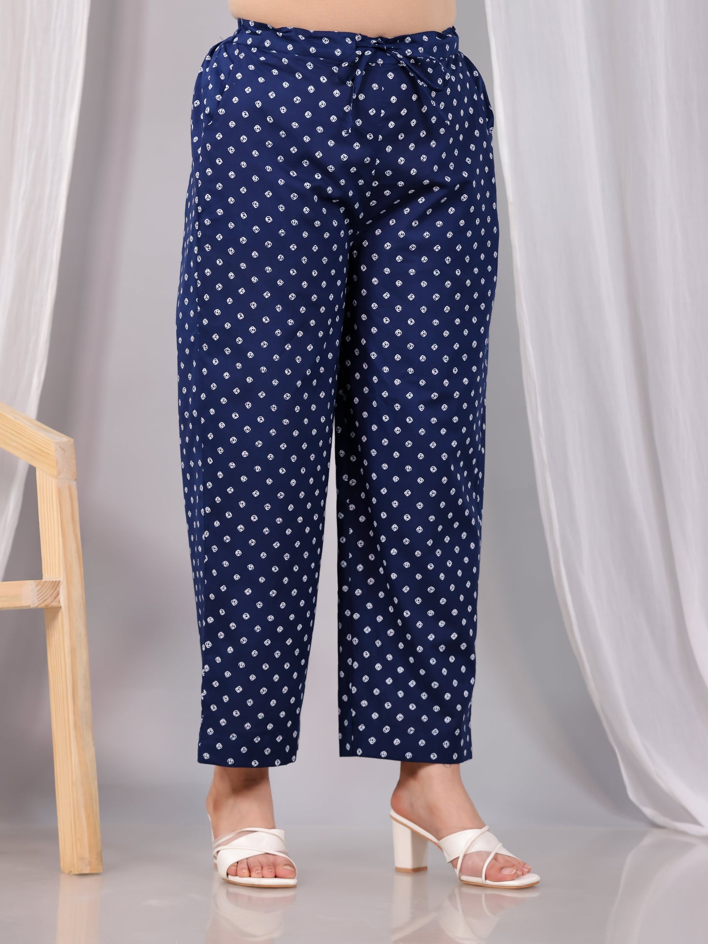 Soft Cotton Bandhani Blue Straight Trousers