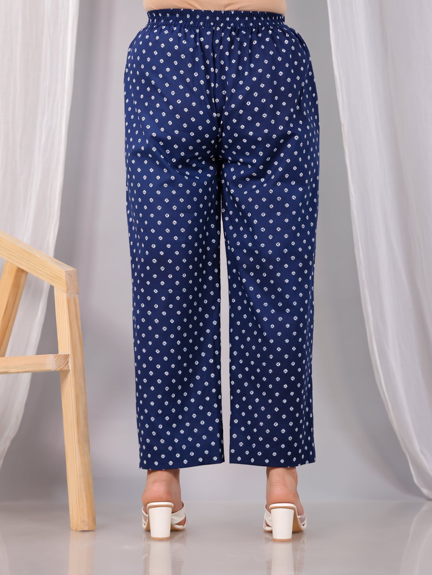 Soft Cotton Bandhani Blue Straight Trousers