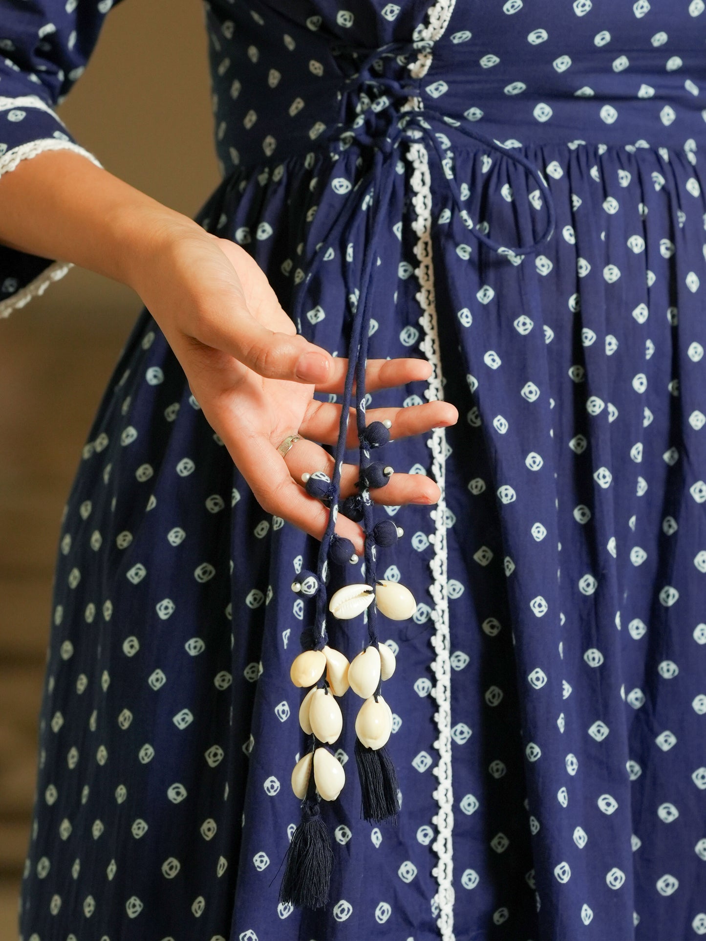 Soft Cotton Bandhani Flared Blue Kurta