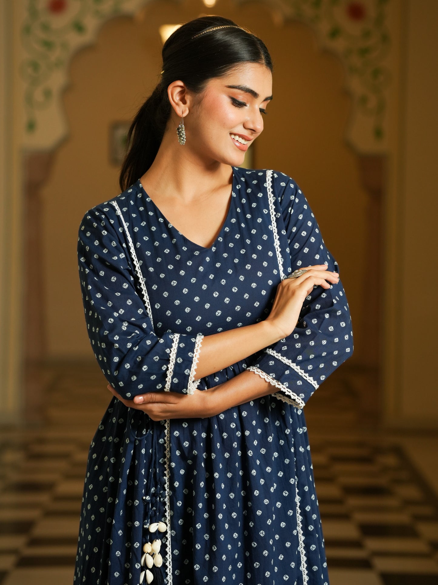Soft Cotton Bandhani Flared Blue Kurta