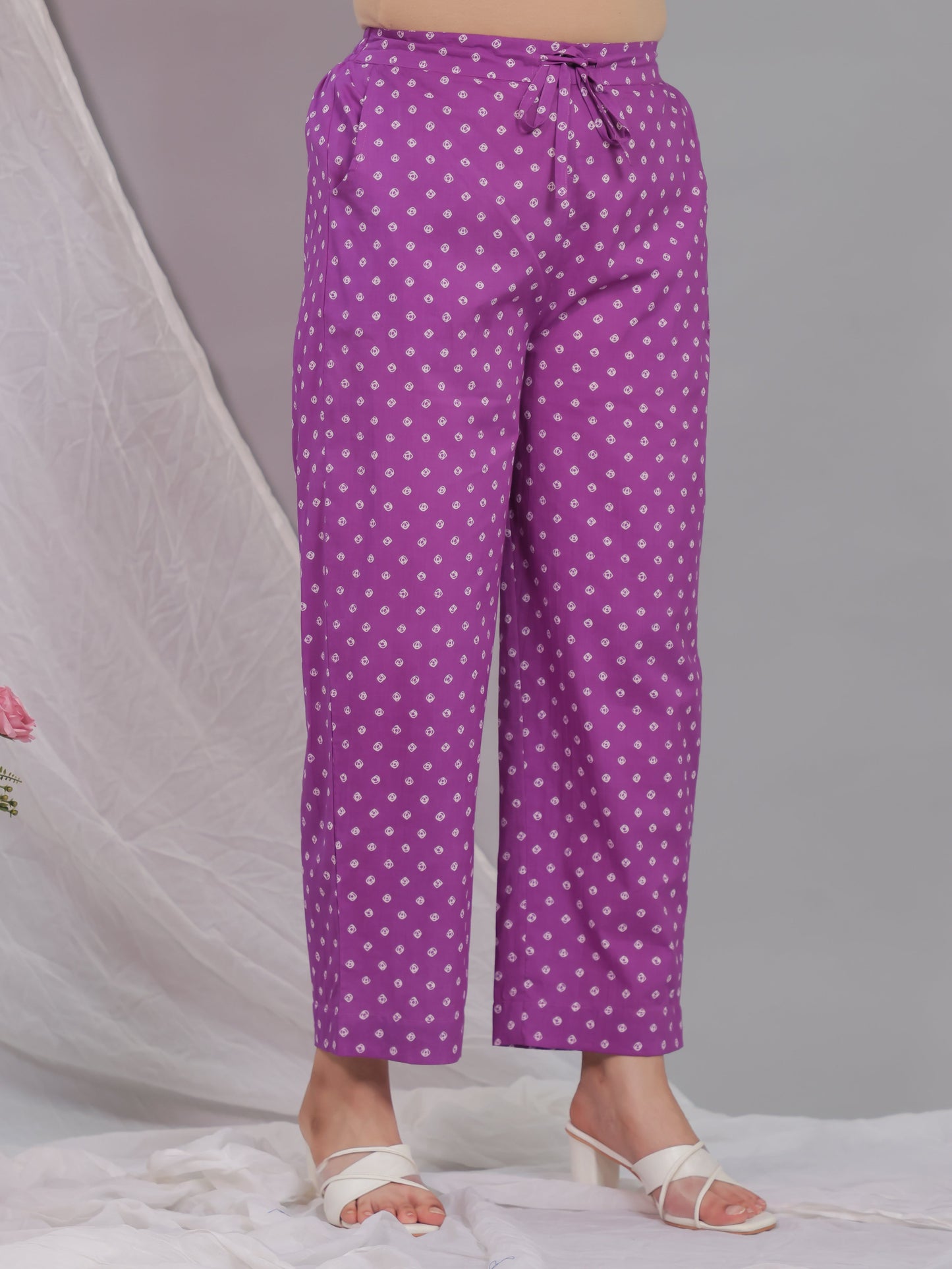 Soft Cotton Bandhani Angrakha Purple Kurta
