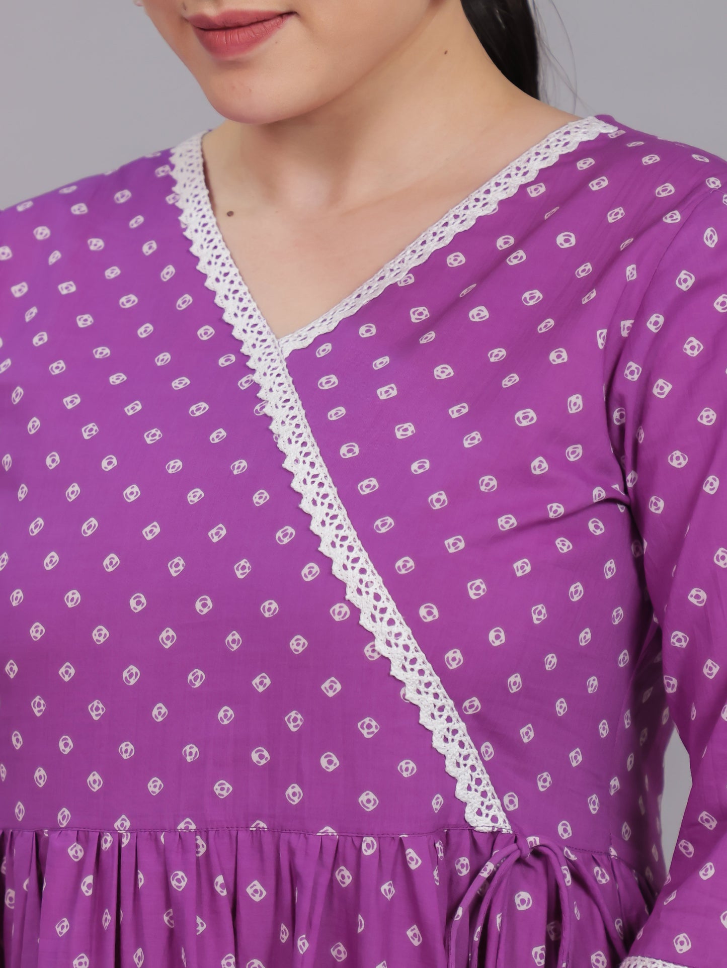Soft Cotton Bandhani Angrakha Purple Kurta