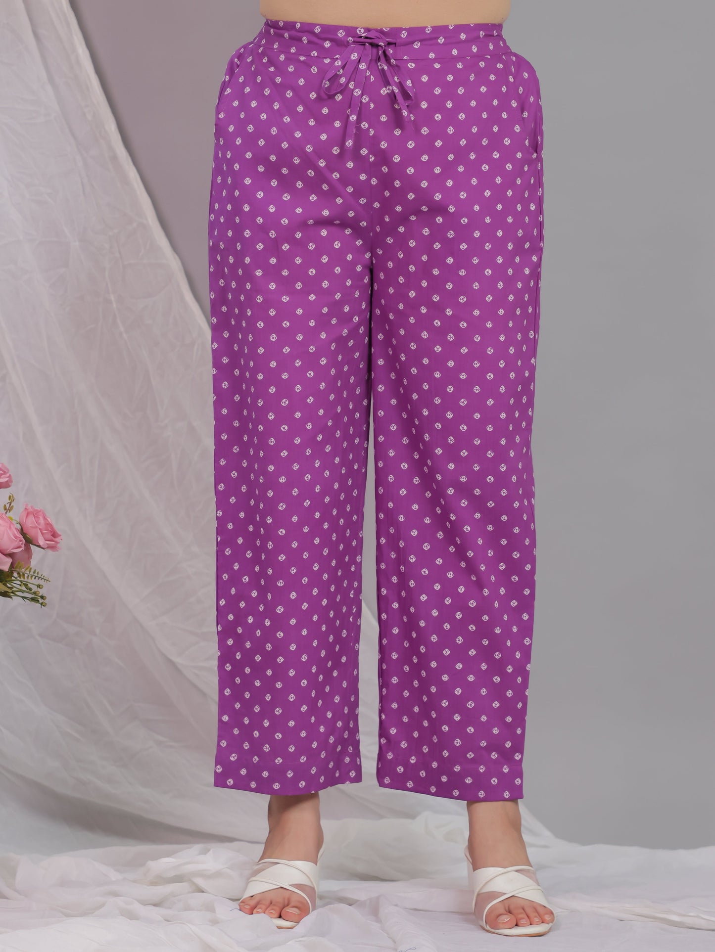 Soft Cotton Bandhani Angrakha Purple Kurta
