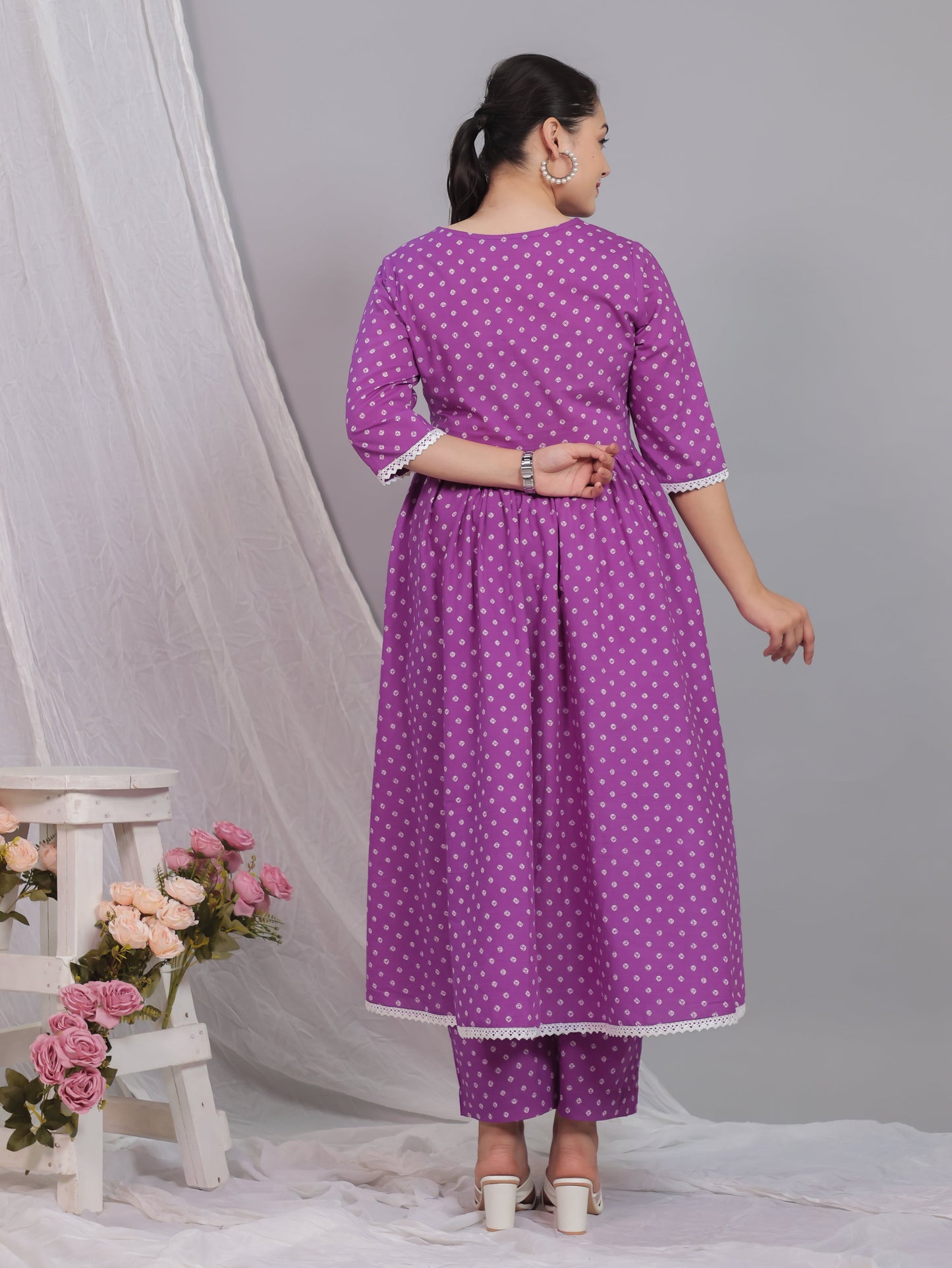 Soft Cotton Bandhani Angrakha Purple Kurta