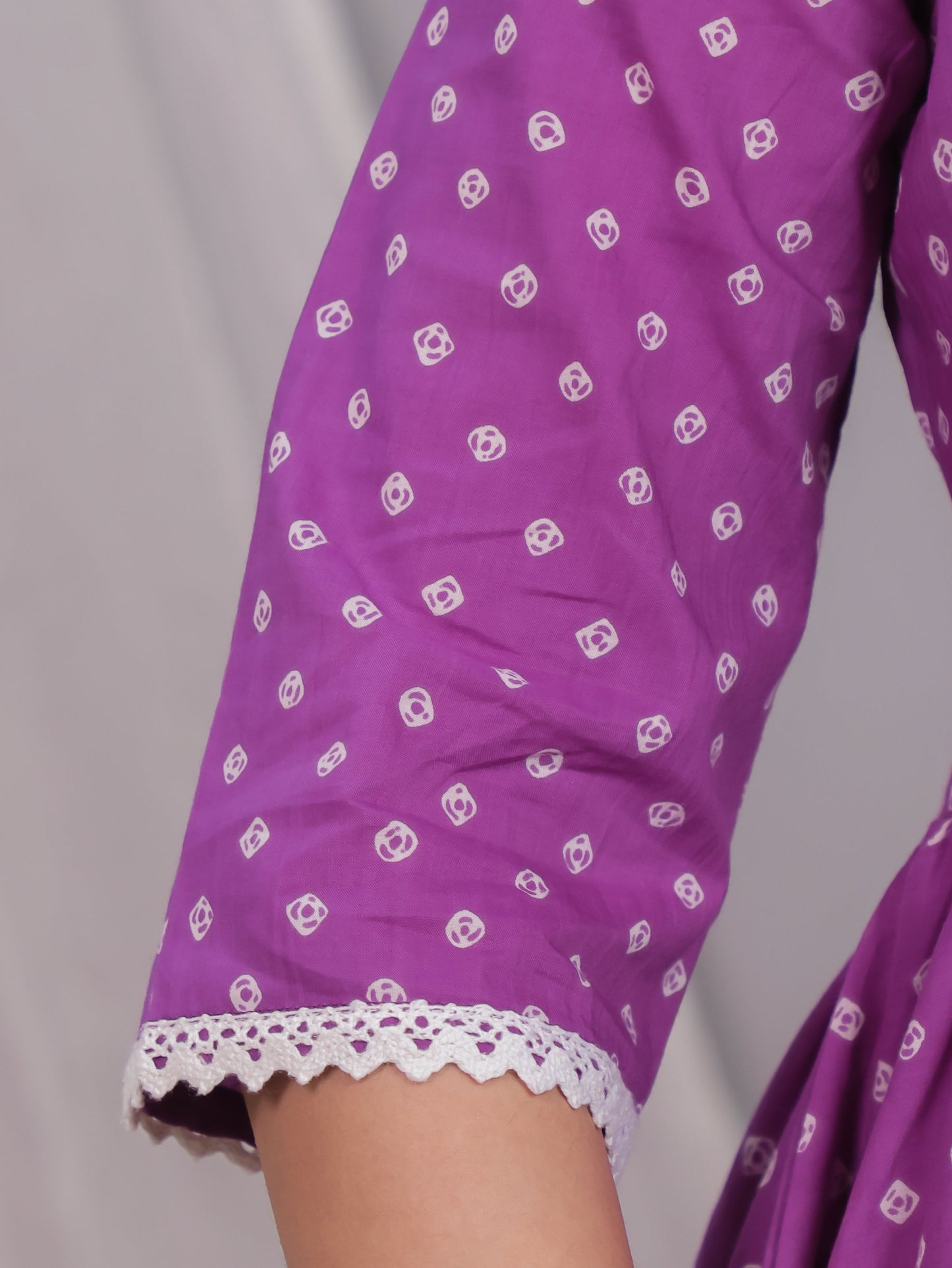 Soft Cotton Bandhani Angrakha Purple Kurta