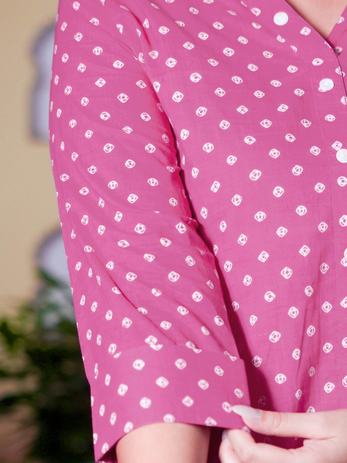 Soft Cotton Bandhani Straight Pink Kurta
