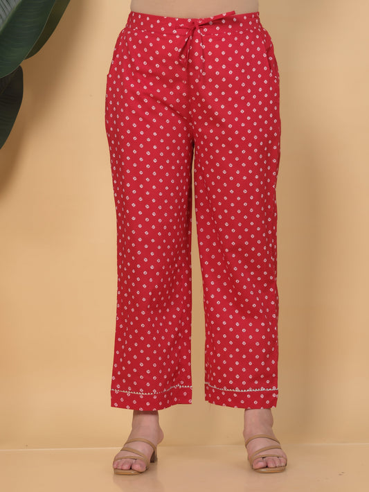 Soft Cotton Bandhani Red Trousers Straight Trousers