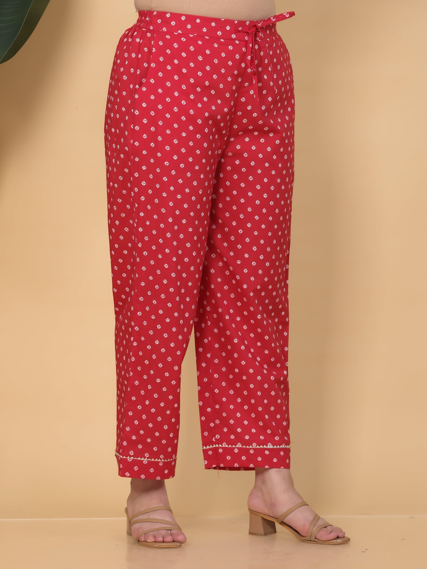 Soft Cotton Bandhani Red Trousers Straight Trousers