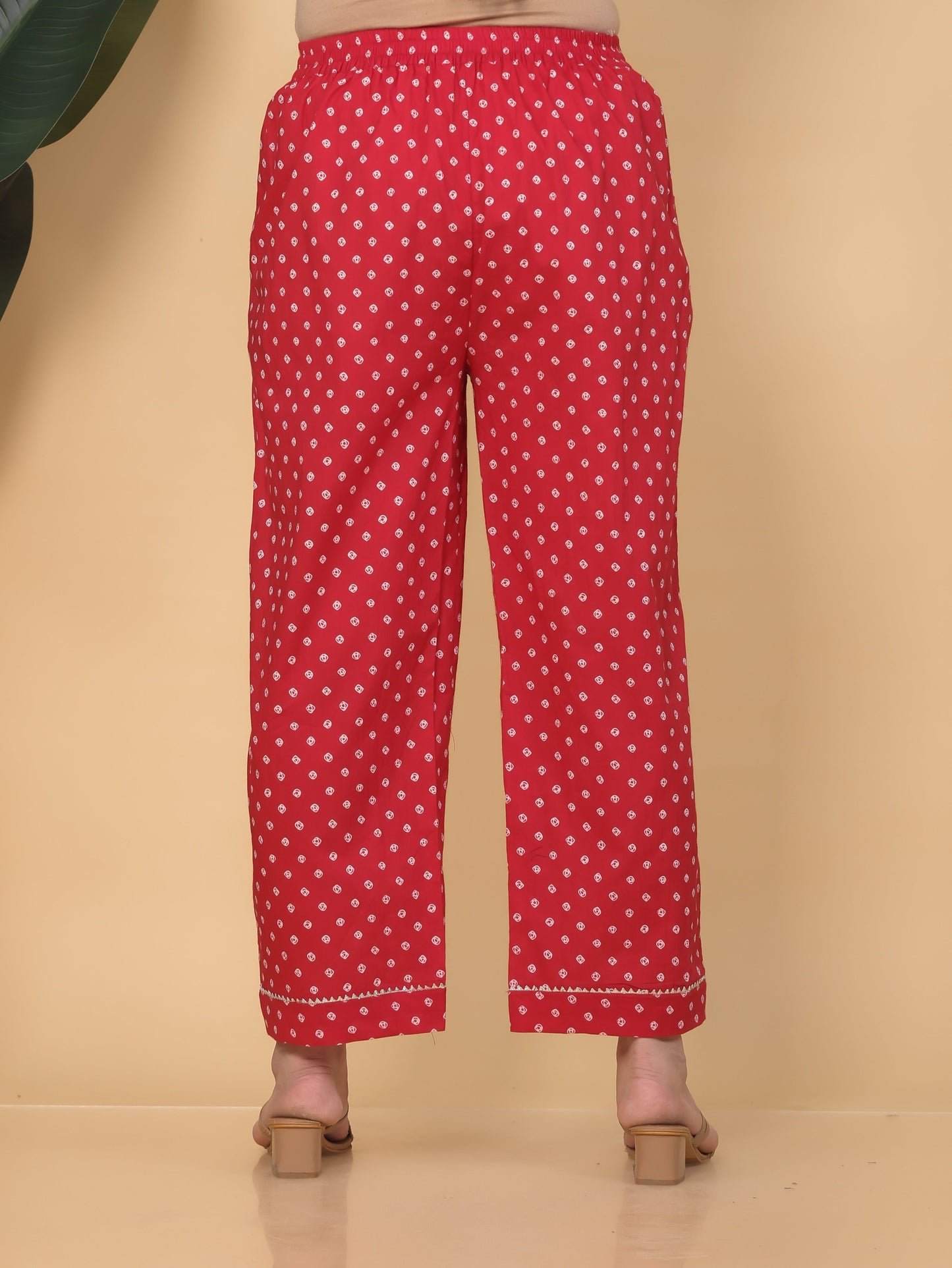 Soft Cotton Bandhani Red Trousers Straight Trousers