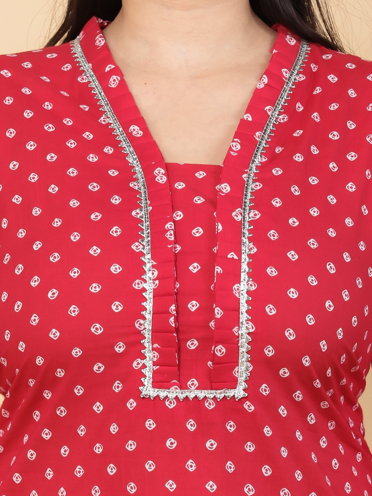 Soft Cotton Bandhani Straight Red Kurta