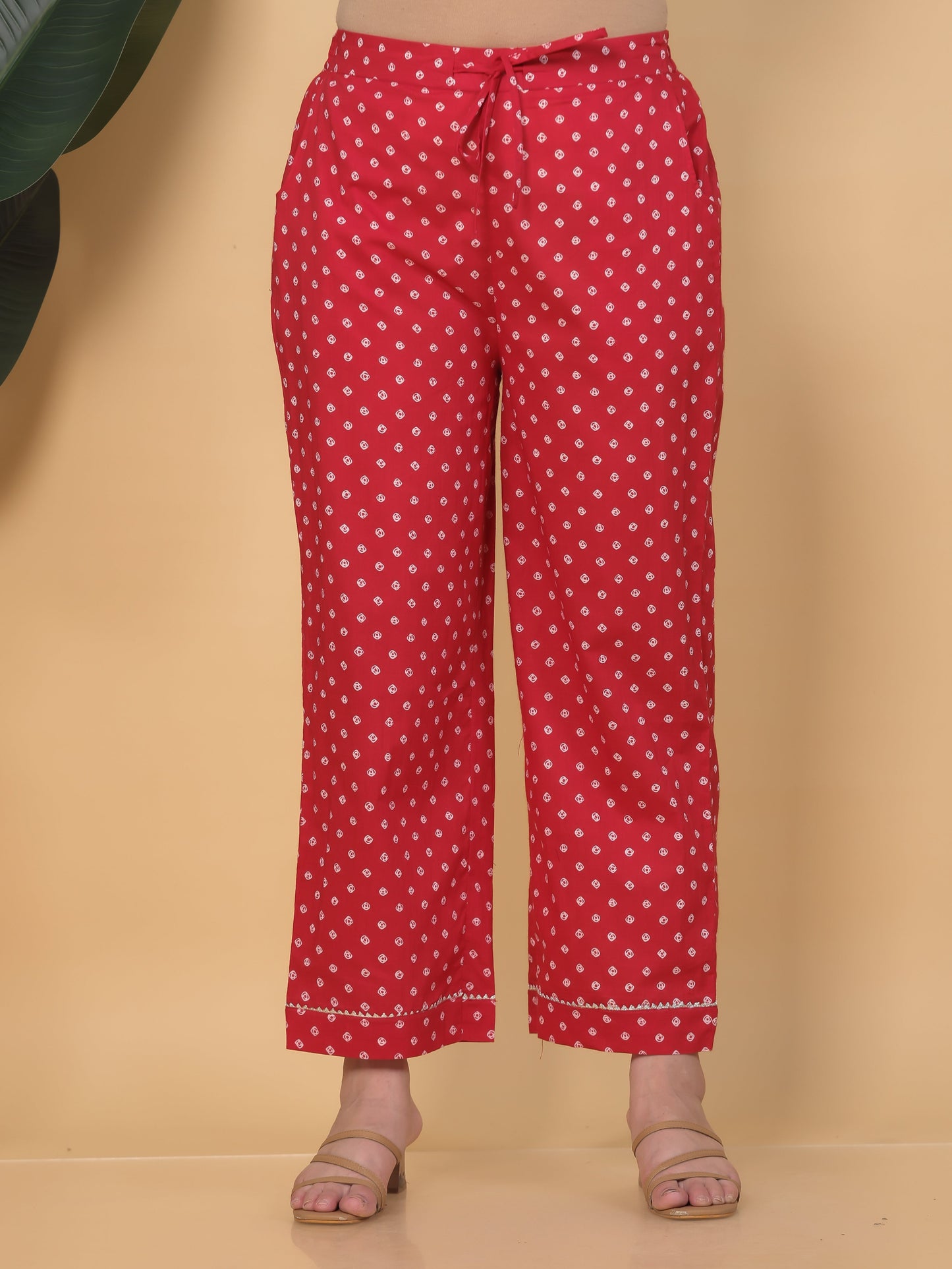 Soft Cotton Bandhani Straight Red Kurta