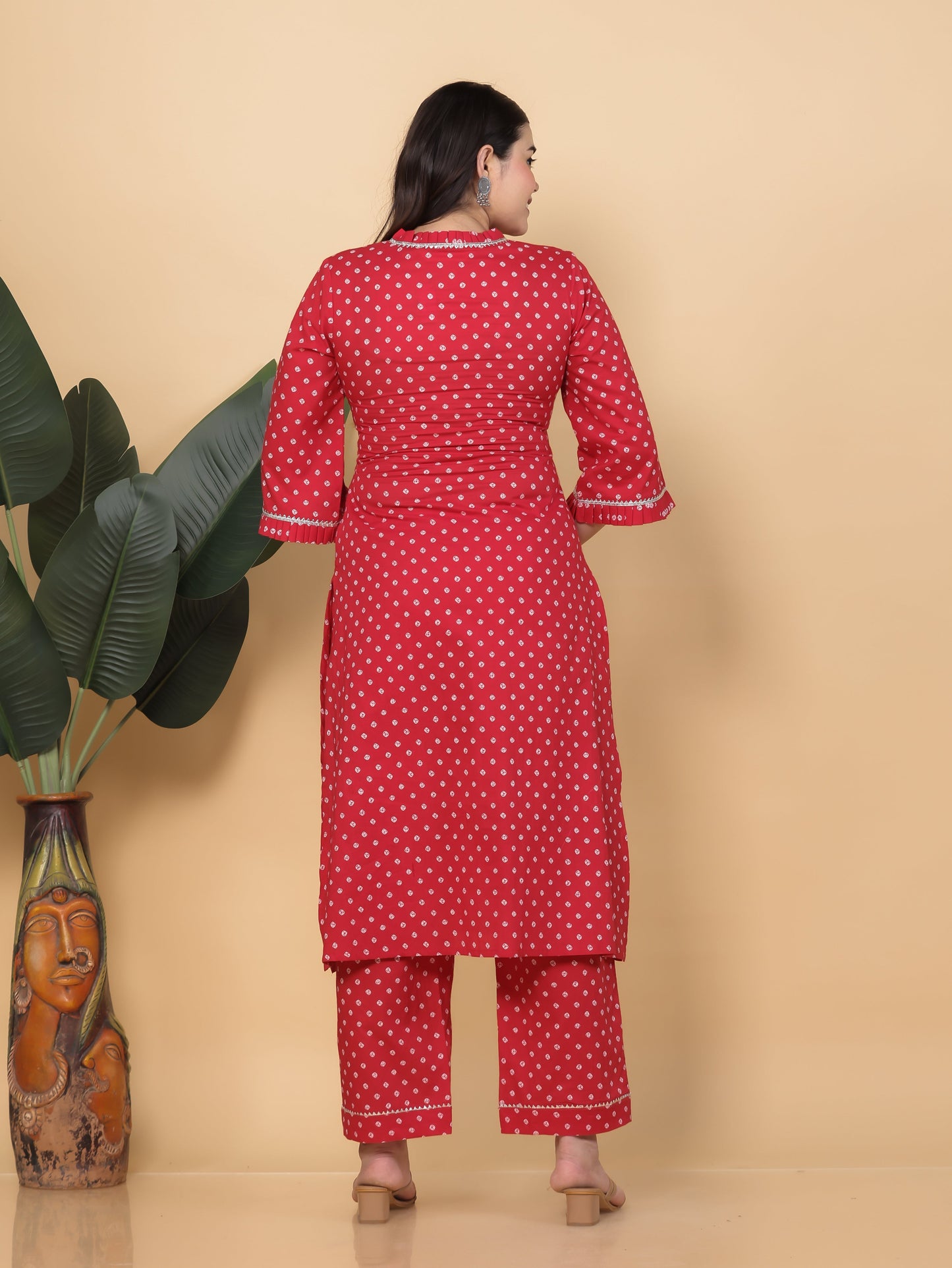 Soft Cotton Bandhani Straight Red Kurta