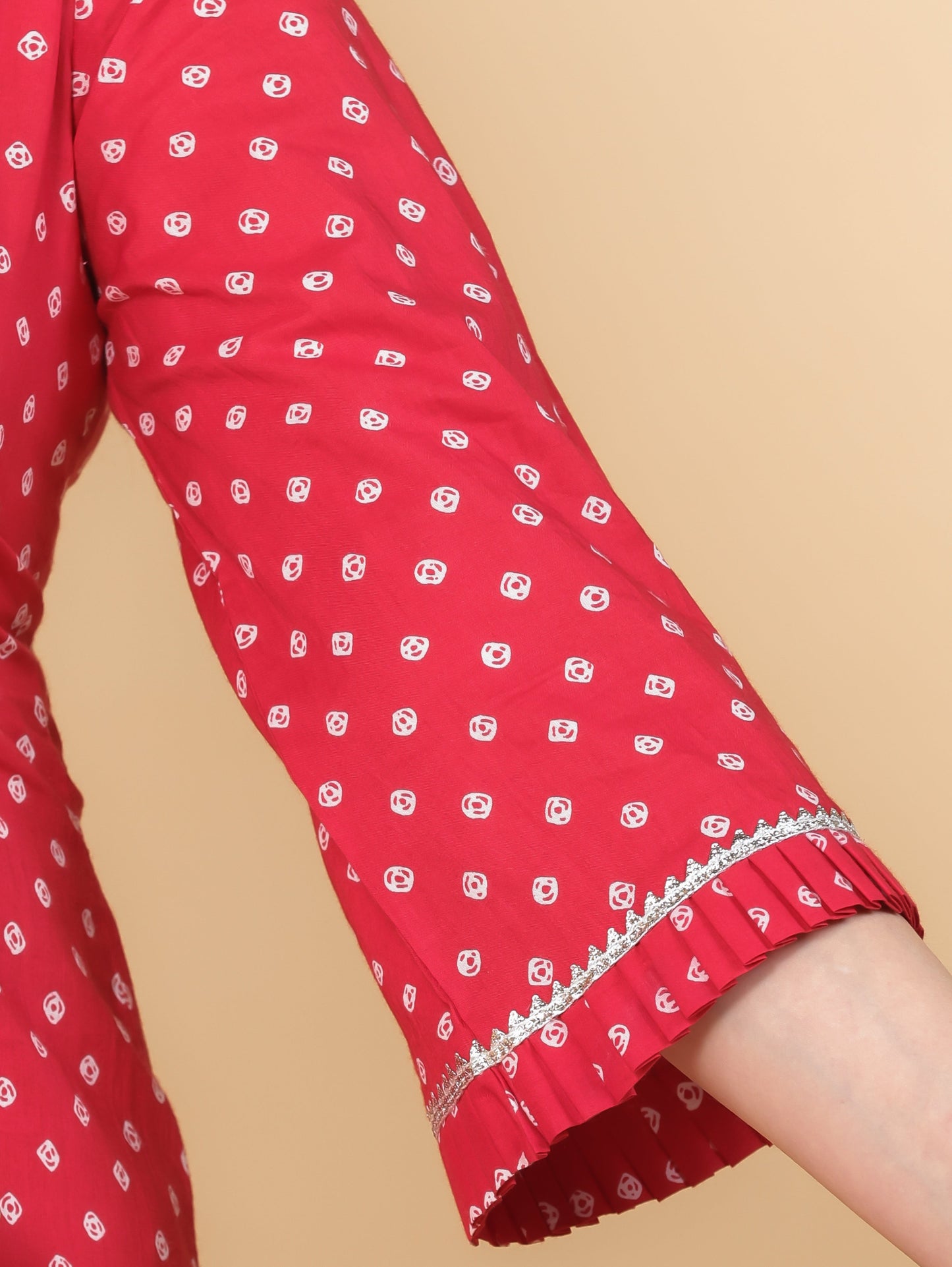 Soft Cotton Bandhani Straight Red Kurta
