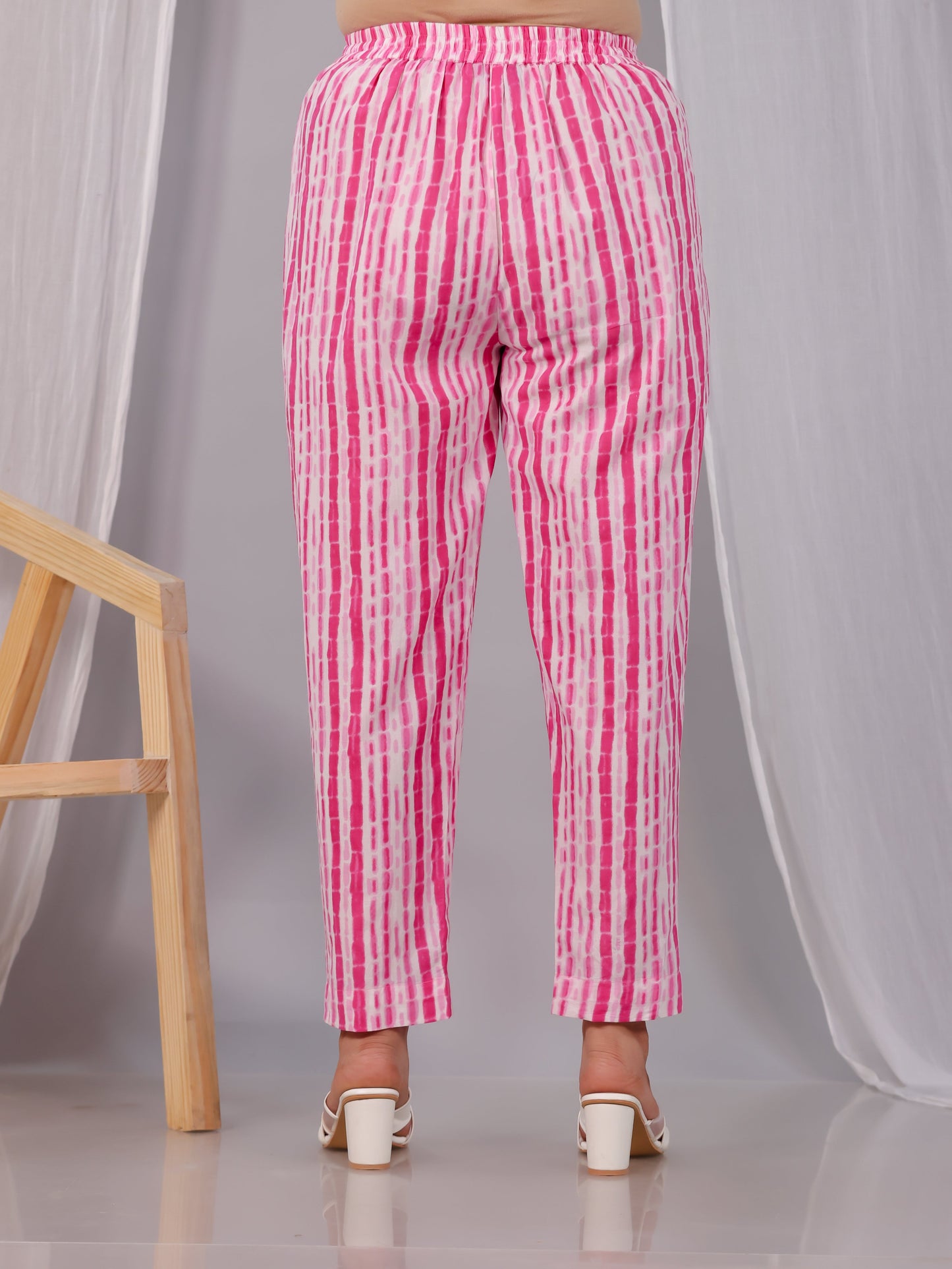 Soft Cotton Striped Pink Tapered Tapered Trousers