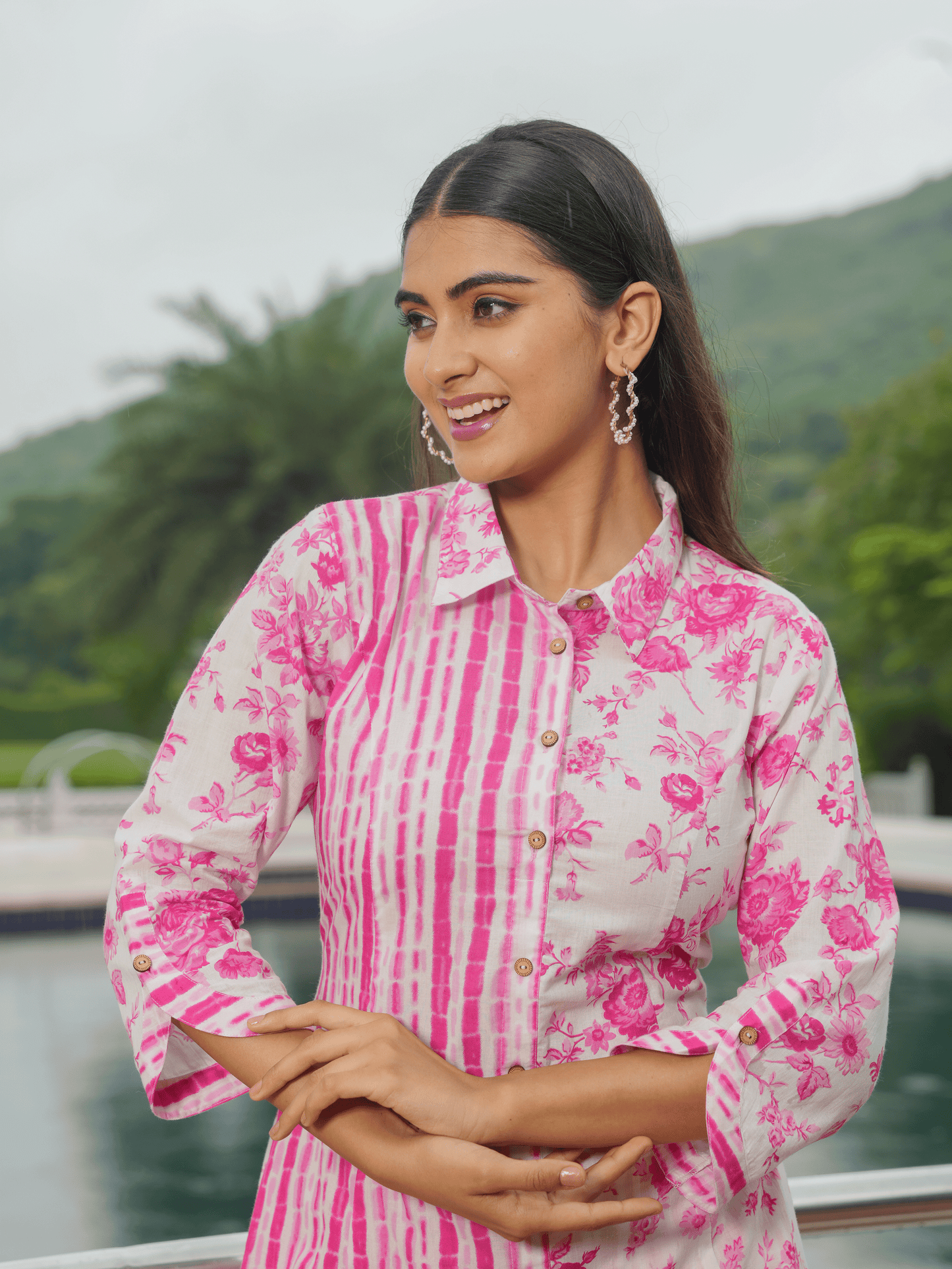 Soft Cotton Floral High Low Pink Kurta