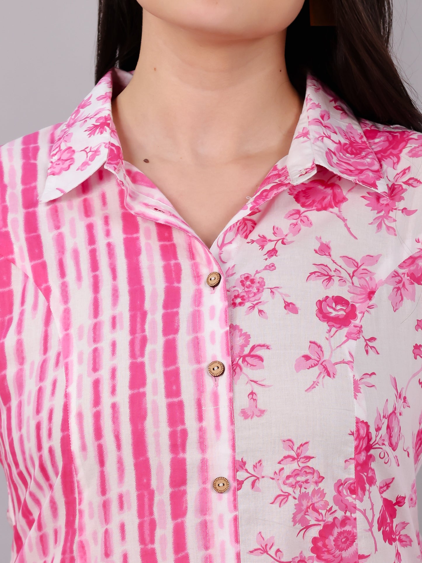 Soft Cotton Floral High Low Pink Kurta