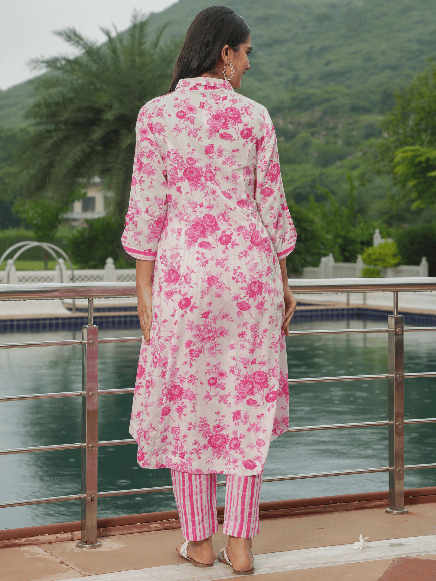 Soft Cotton Floral High Low Pink Kurta