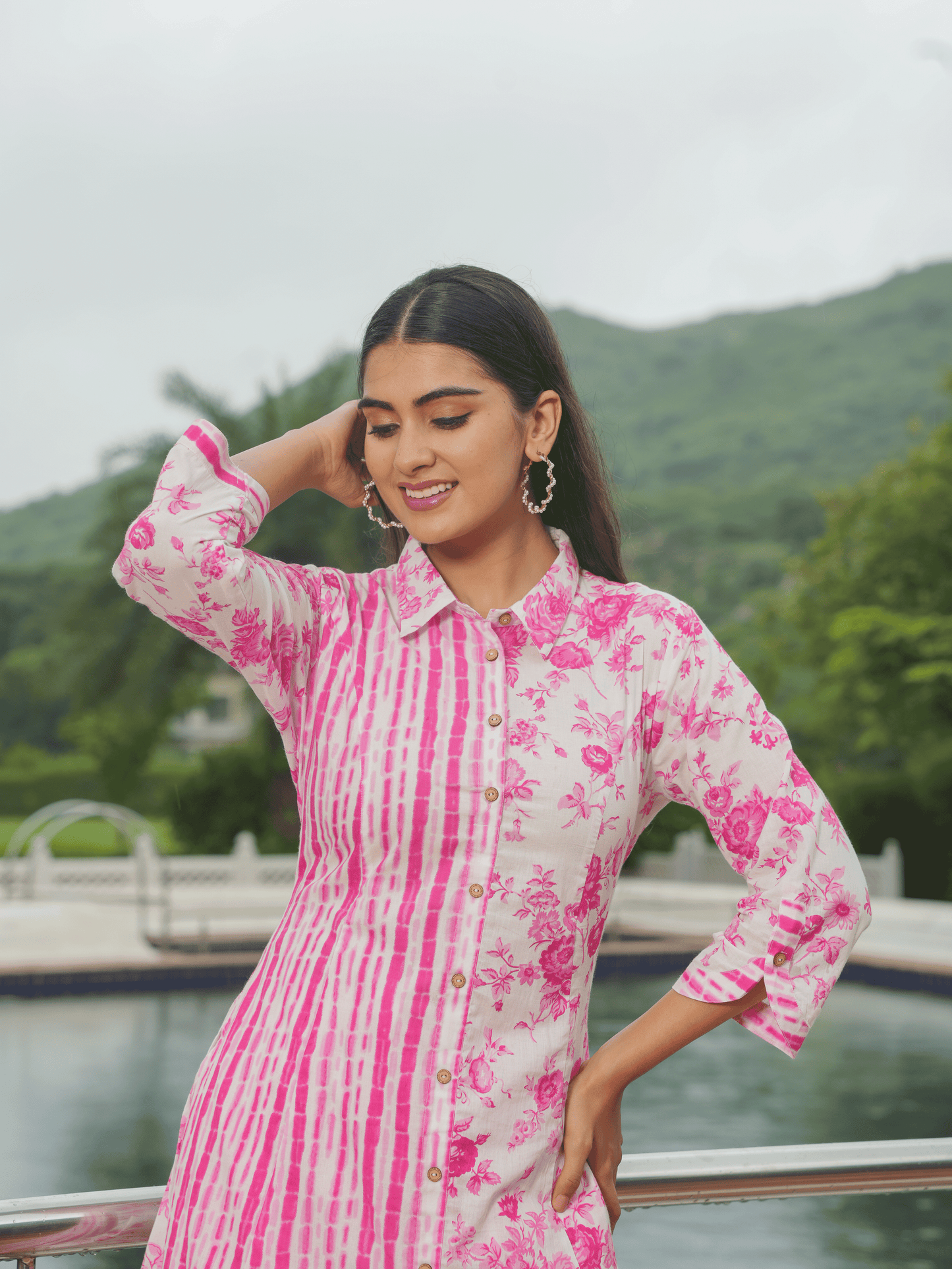 Soft Cotton Floral High Low Pink Kurta