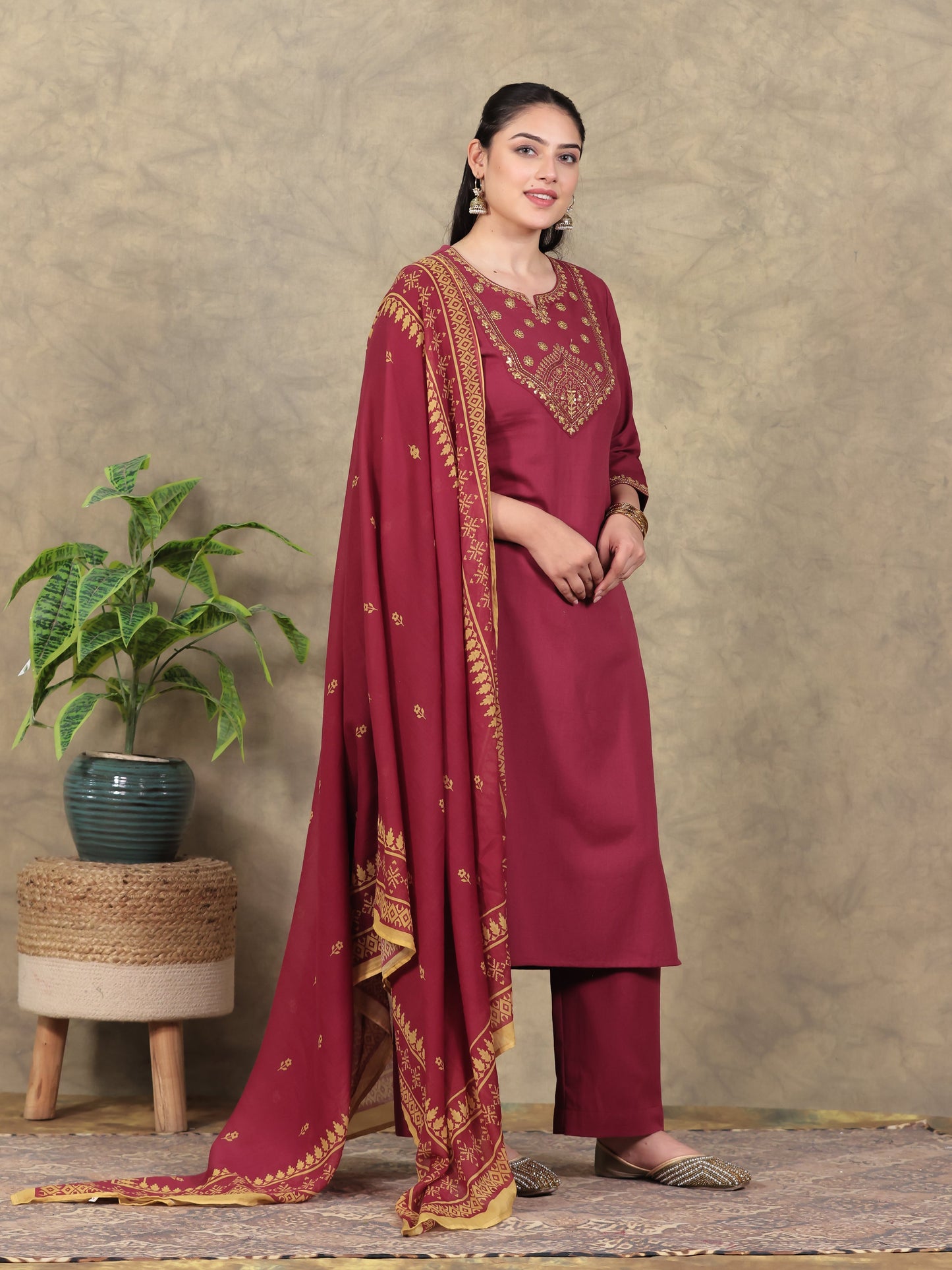 Cotton Voile Butti Rust Dupatta