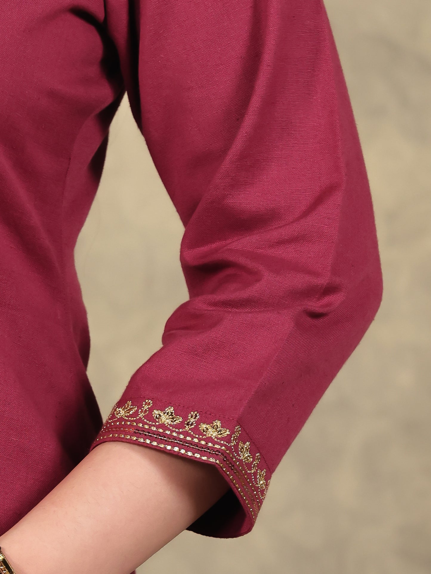 Embroidered Linen Cotton Solid Straight Rust Kurta