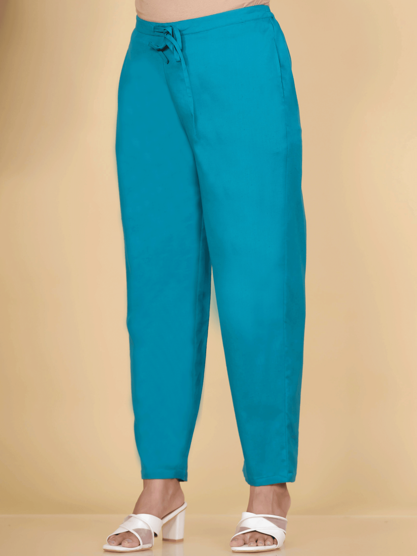 Embroidered Linen Cotton Solid Straight Teal Kurta