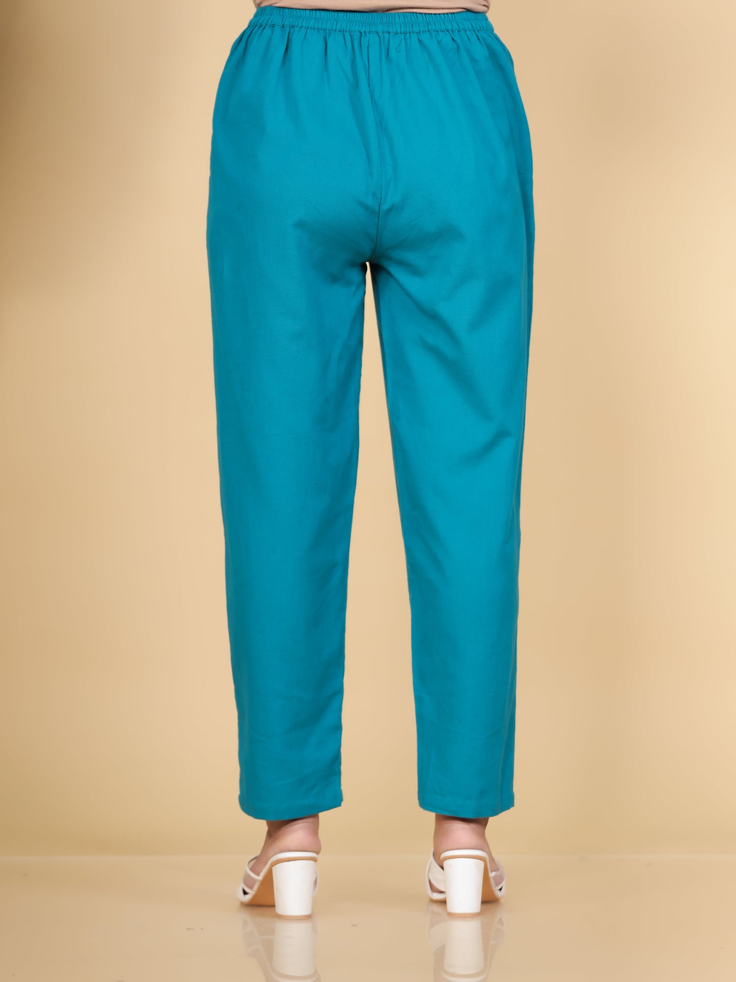 Embroidered Linen Cotton Solid Straight Teal Kurta