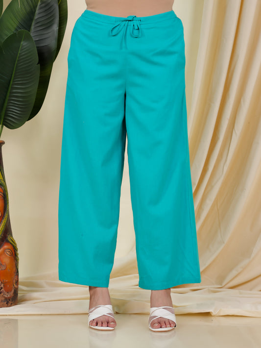 Linen Cotton Solid Green Palazzo