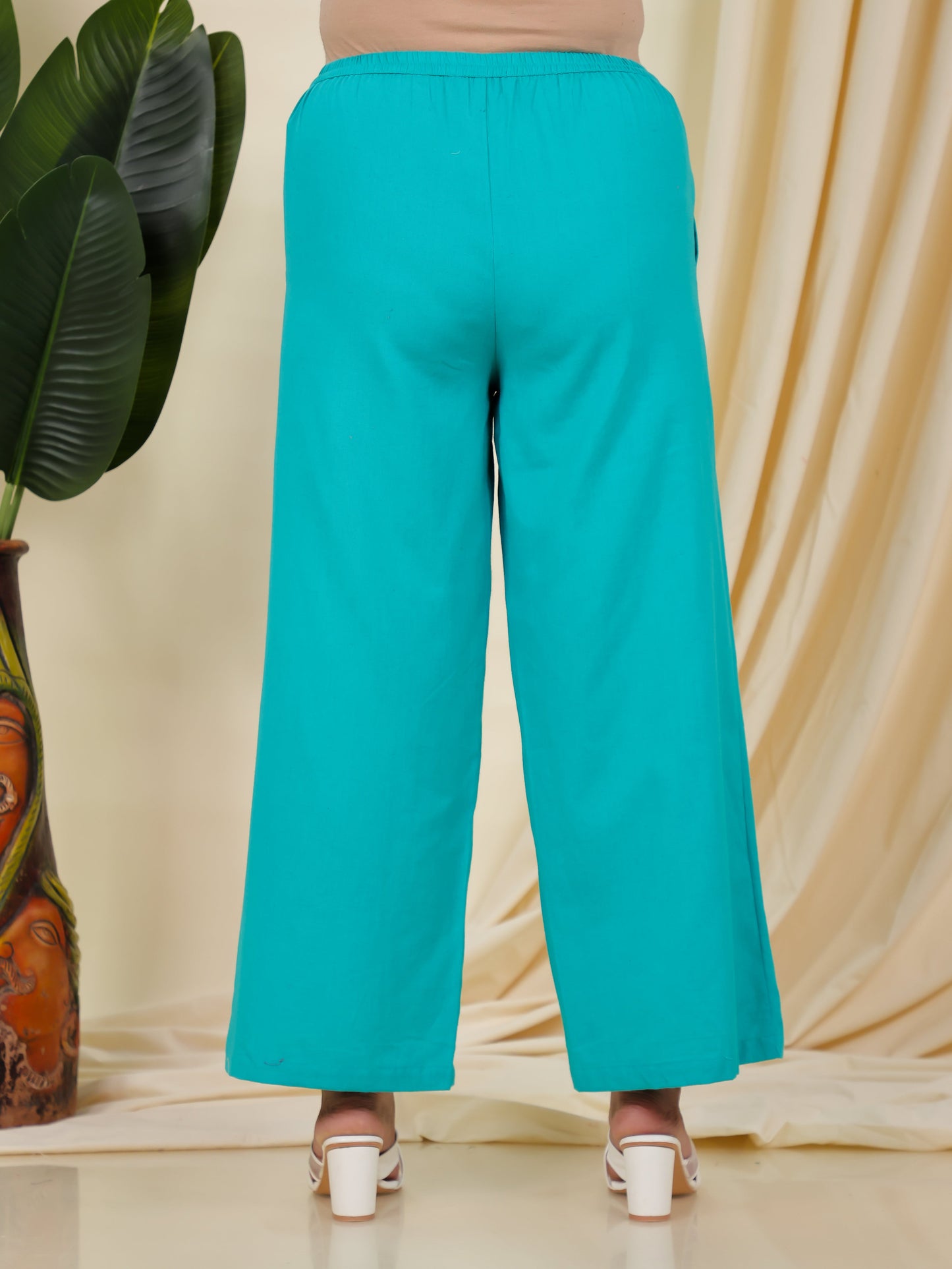 Linen Cotton Solid Green Palazzo