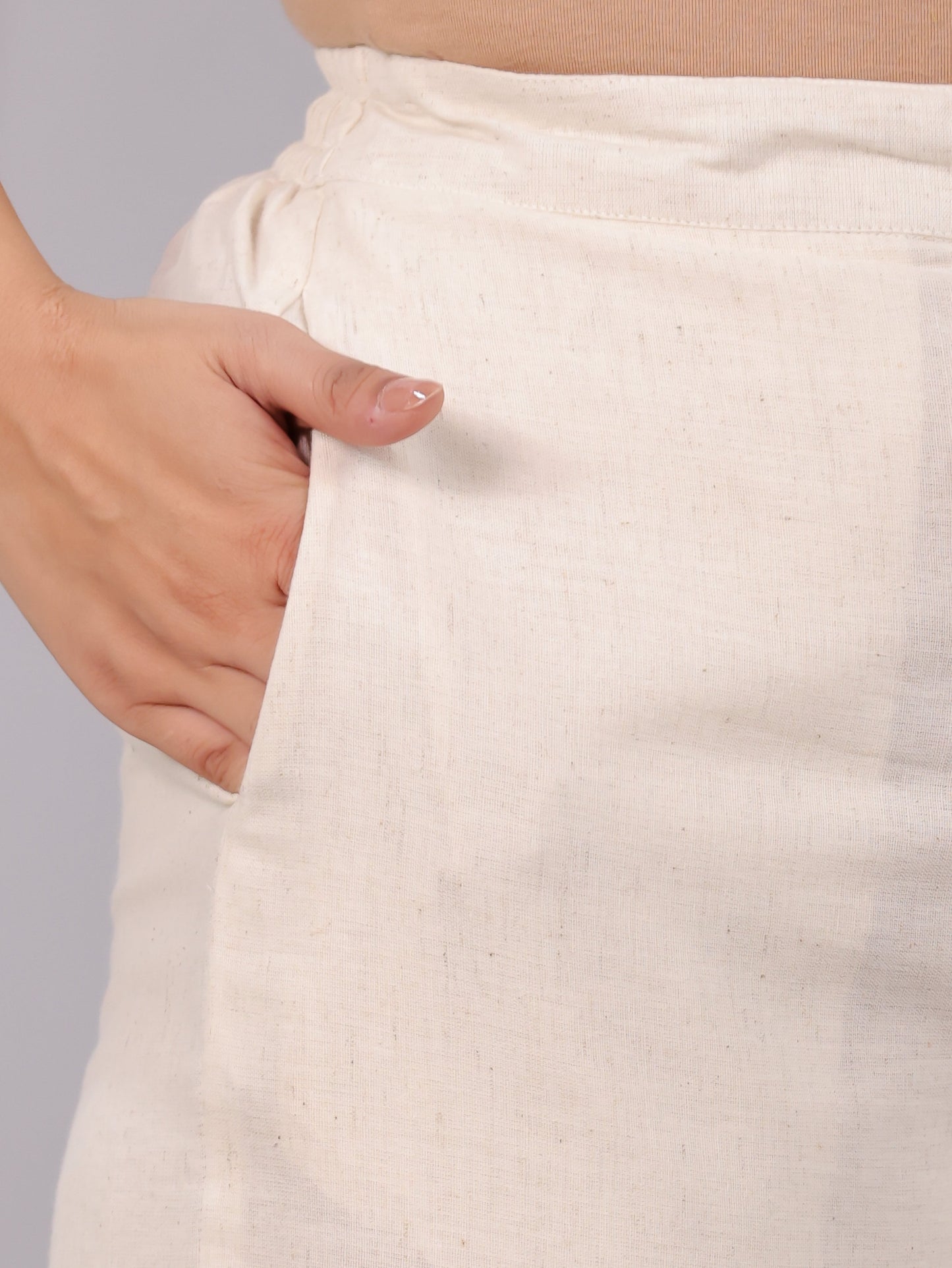 Linen Cotton Placement Print Off White Palazzo