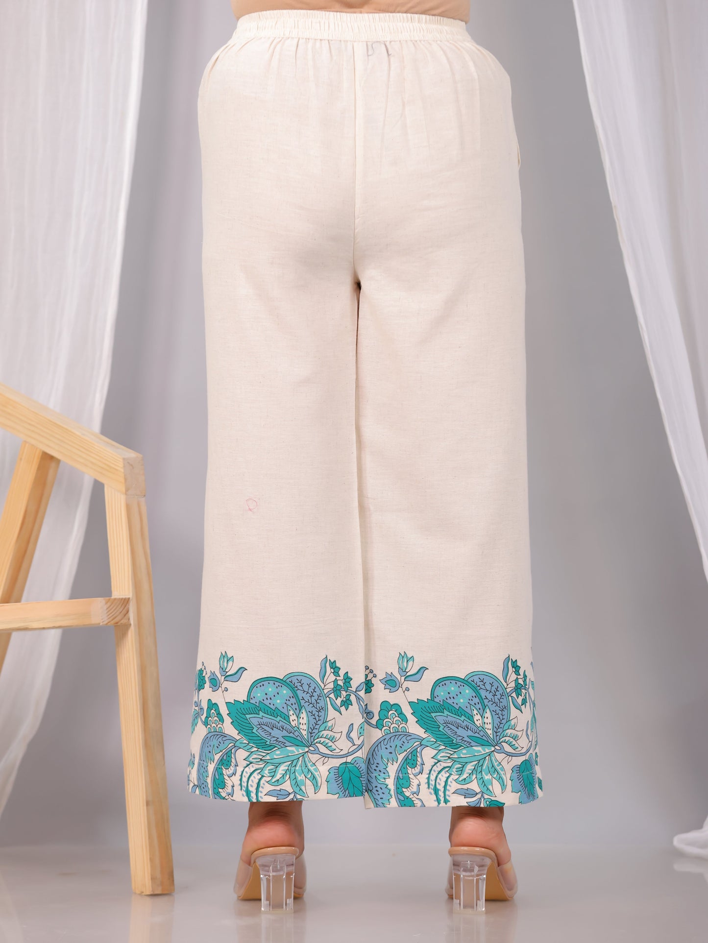 Linen Cotton Placement Print Straight Off White Kurta