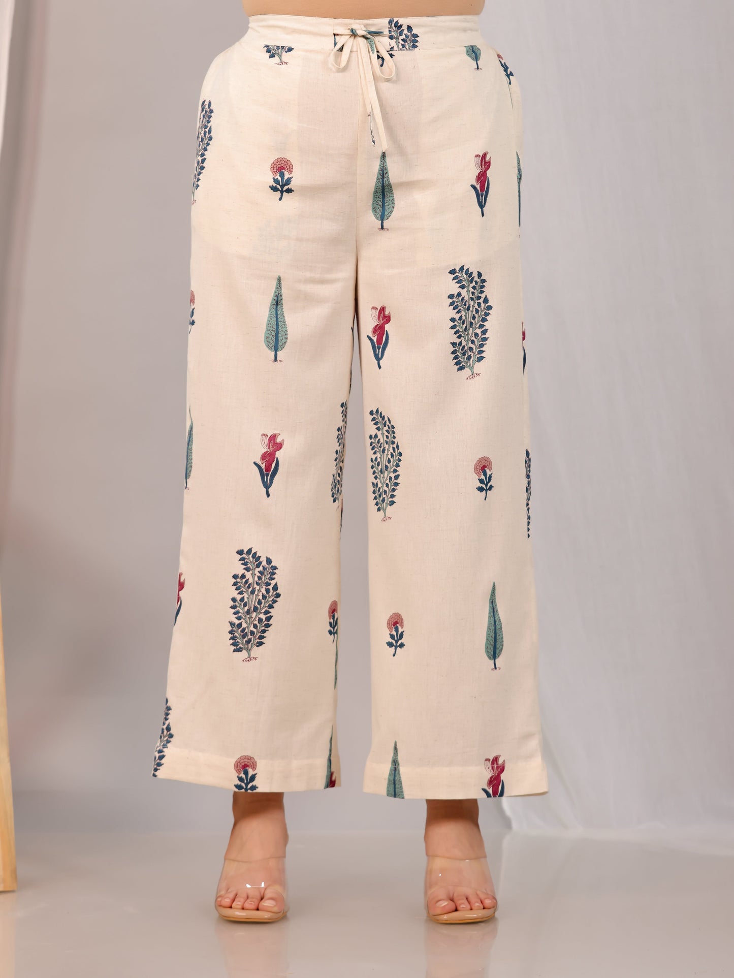 Linen Cotton Floral Off White Palazzo