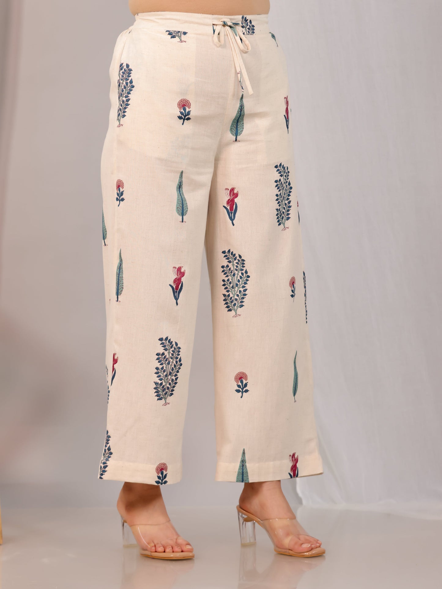 Linen Cotton Floral Off White Palazzo