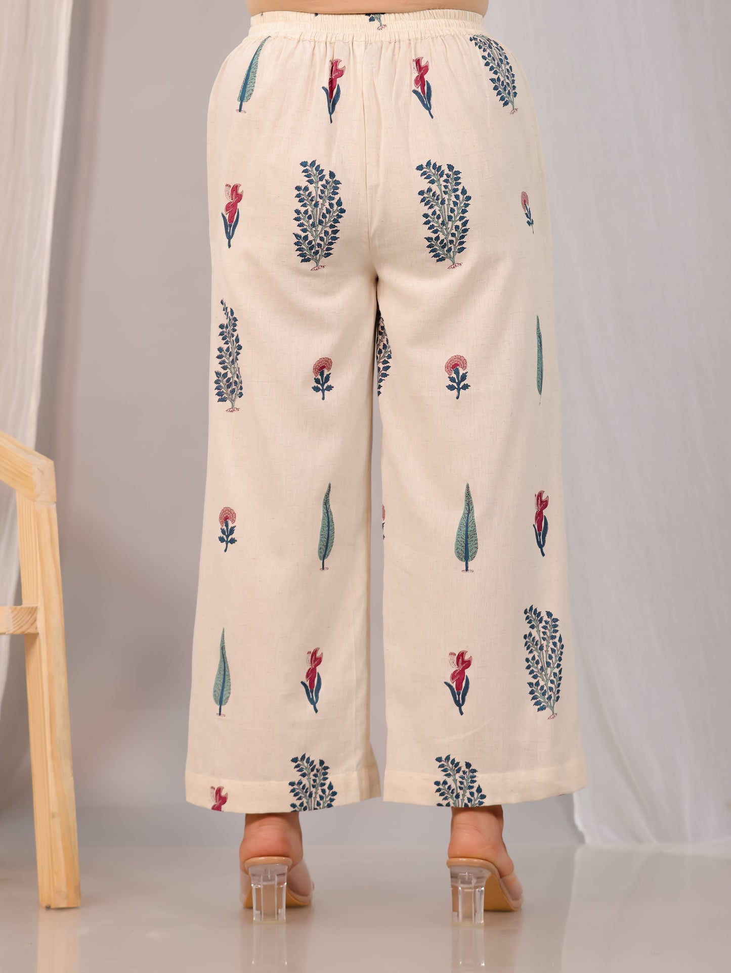 Linen Cotton Floral Off White Palazzo