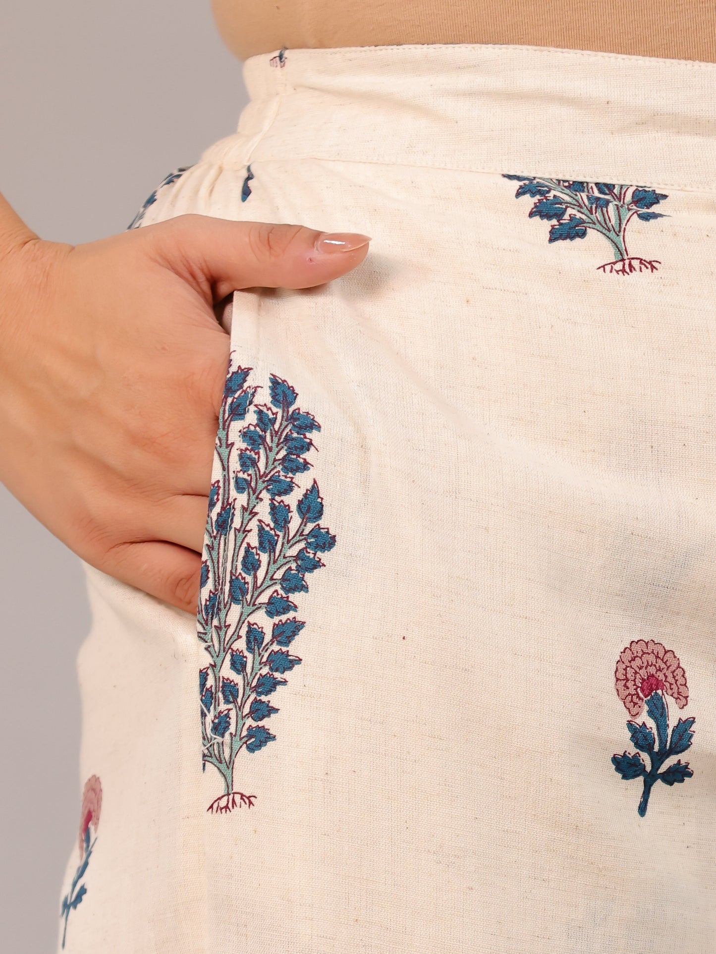 Linen Cotton Floral Off White Palazzo