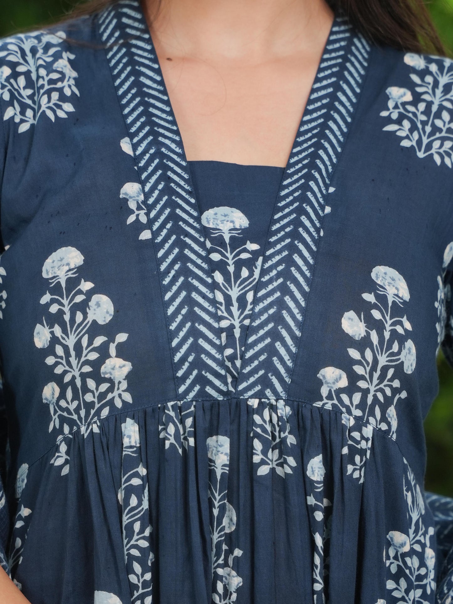 Soft Cotton Floral Anarkali Indigo blue Kurta