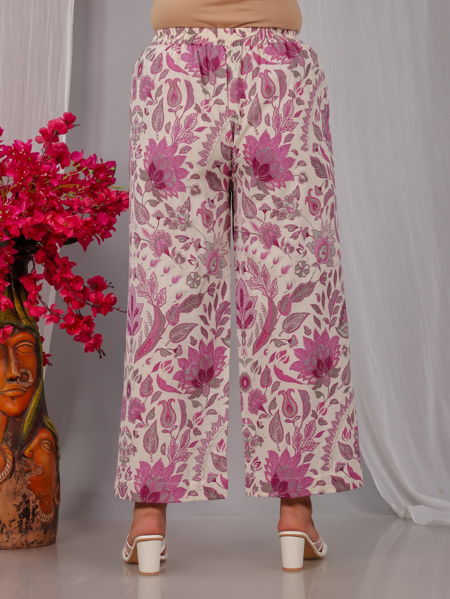 Linen Cotton Floral Straight Off White Kurta