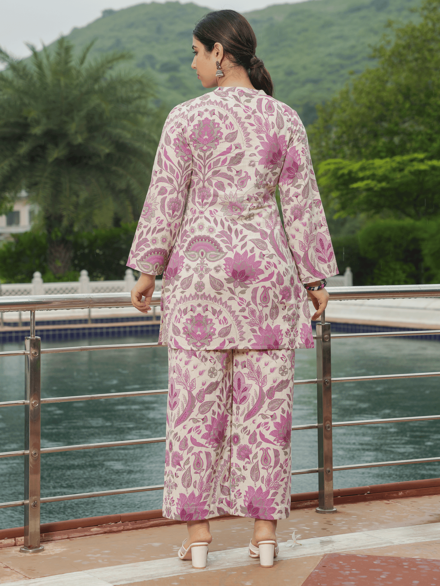 Linen Cotton Floral Straight Off White Kurta