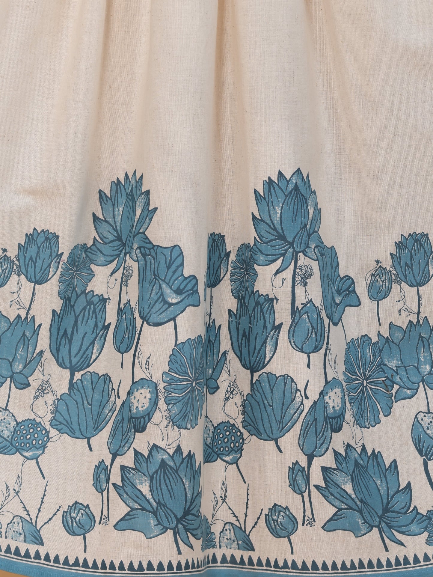 Embroidered Linen Cotton Placement Print Anarkali Off White Dress