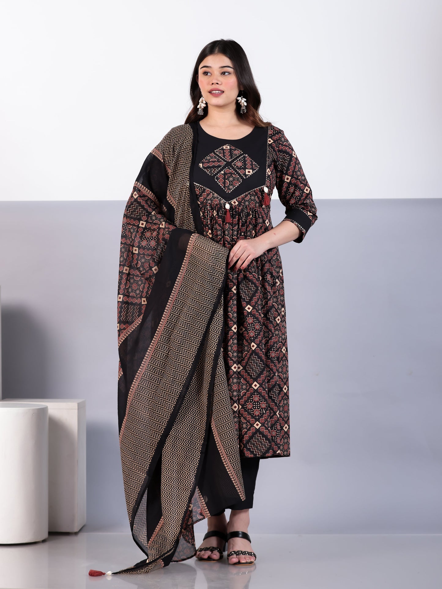 Cotton Voile Geometric Rust Dupatta