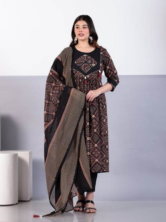 Cotton Voile Geometric Rust Dupatta