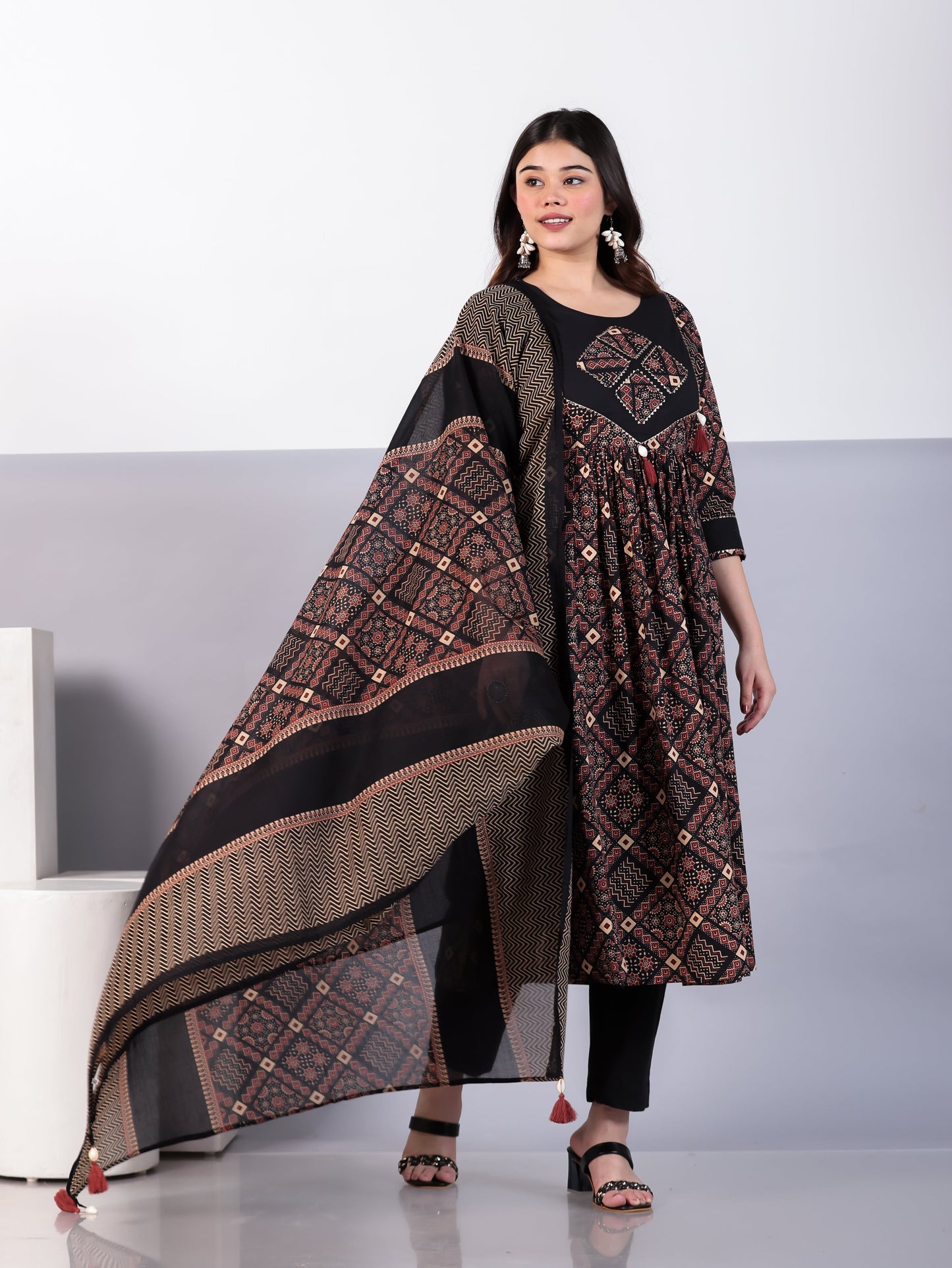 Cotton Voile Geometric Rust Dupatta